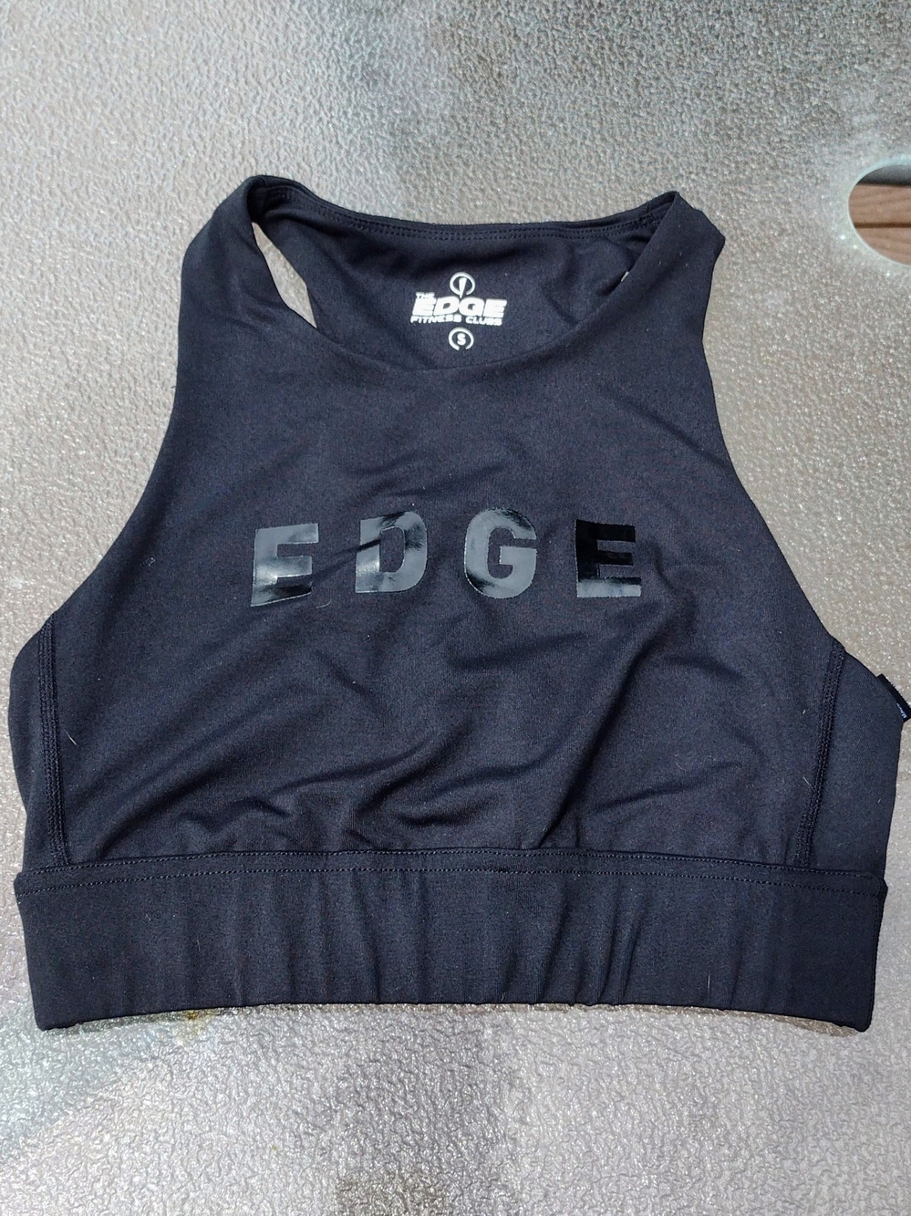edge Black High-Neck Athletic Crop Top with Gloss Logo